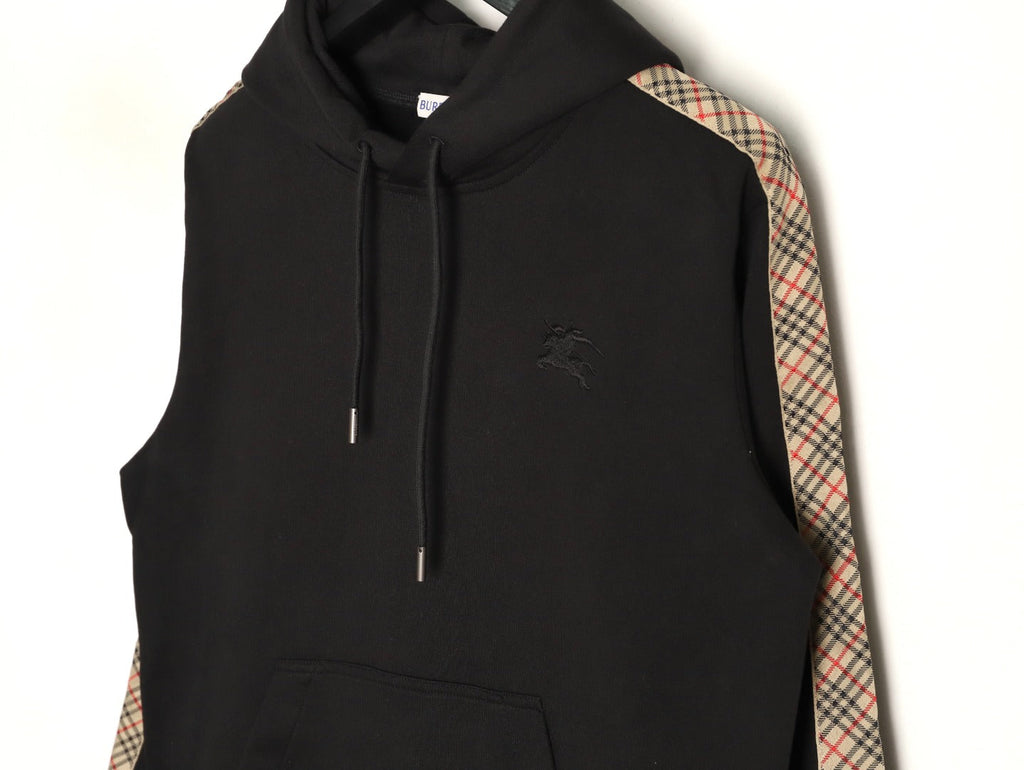 Burberry Check Tape Pullover Hoodie - Black