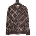 Burberry Diagonal-Check Zip Knit Cardigan - Dark Brown